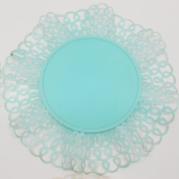 Vtg Teal Pink White Lace Lustro Ware Plastic 4 Coasters Holders Retro 1970's - Picture 12 of 16